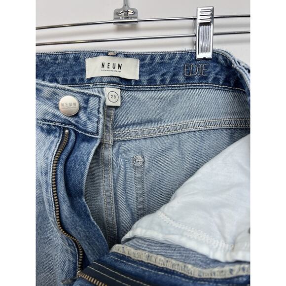 Neuw Edie Jeans Womens 28 Blue Denim Medium Wash Straight High Rise Raw Hem - Picture 5 of 11